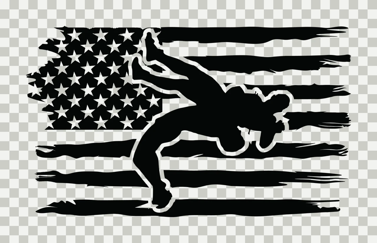 Wrestling Wrestler Silhouette On American Flag stripes stars transparency and detail preview thumbnail