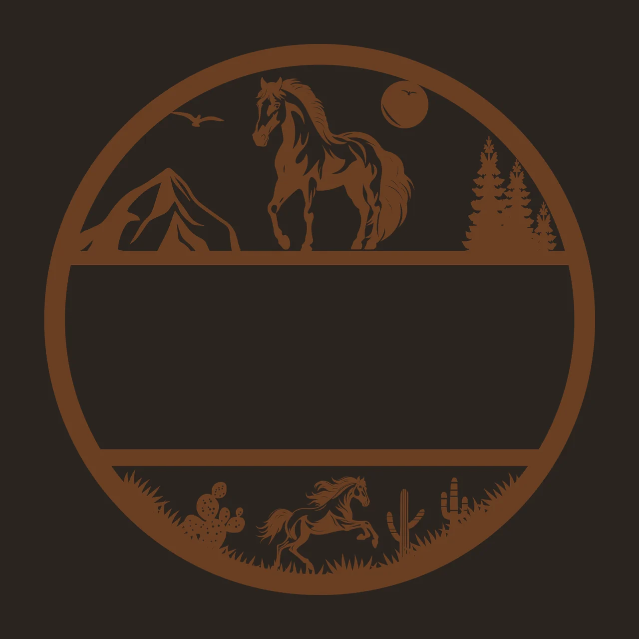 Circular Horse Mountain Desert Frame horses walking and running contrast preview thumbnail