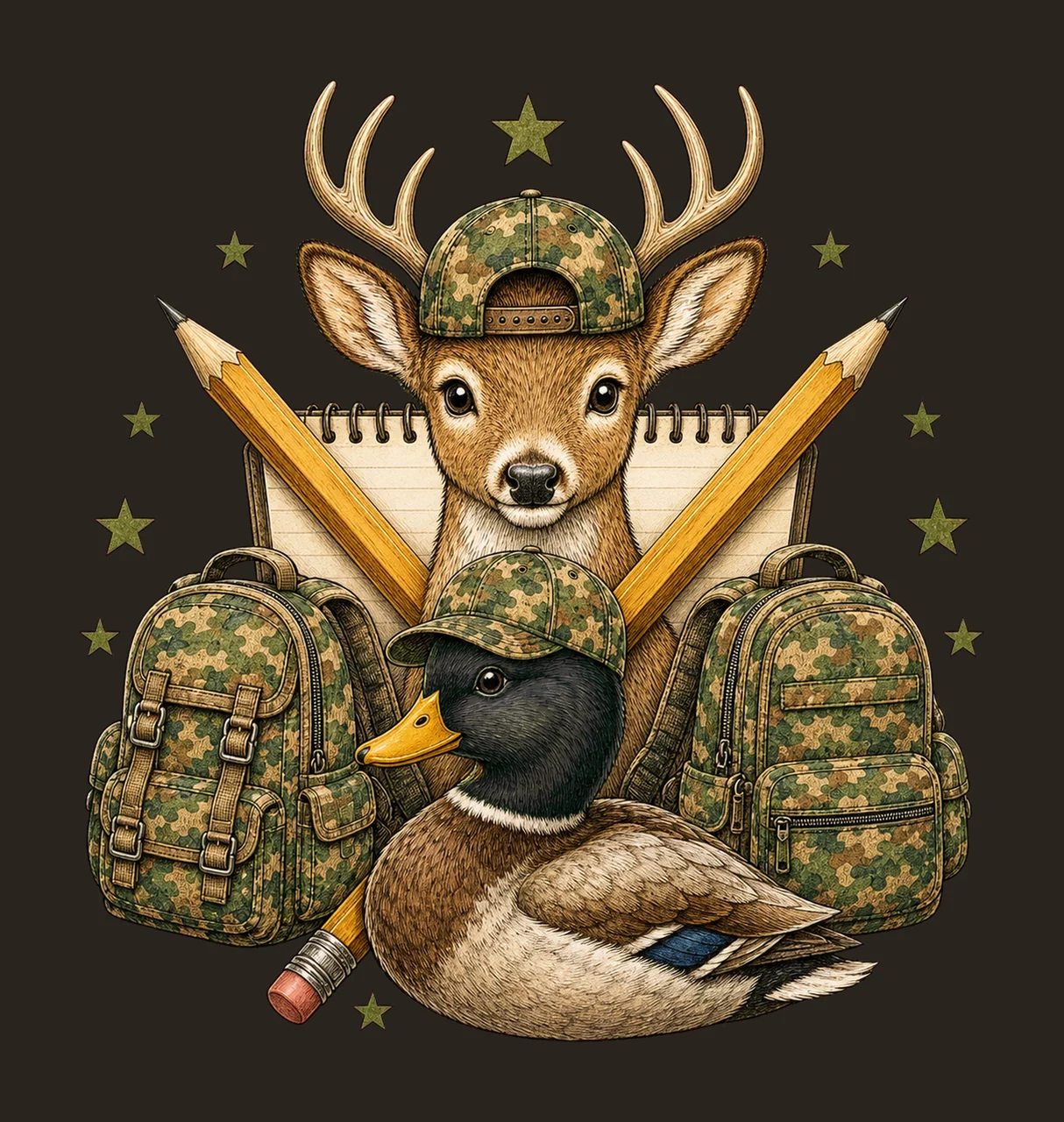 Recess Deer Duck School Doodle Kids sublimation Variation C contrast preview thumbnail
