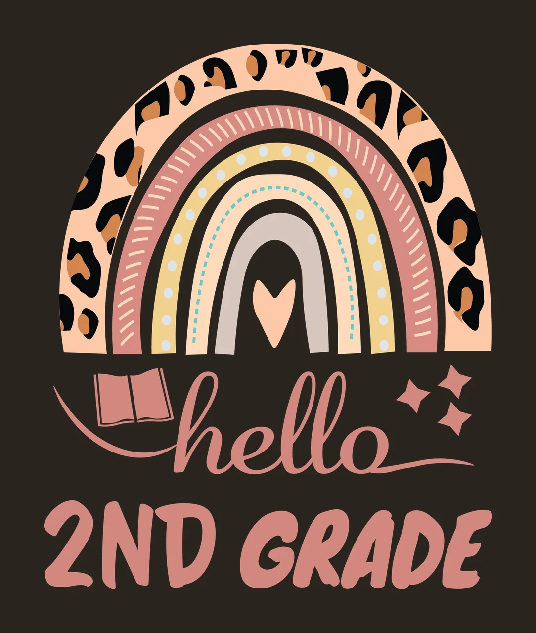 School Hello 2Nd Grade Rainbow Text Design book stars heart contrast preview thumbnail