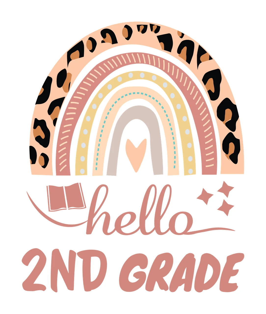 School Hello 2Nd Grade Rainbow Text Design book stars heart
