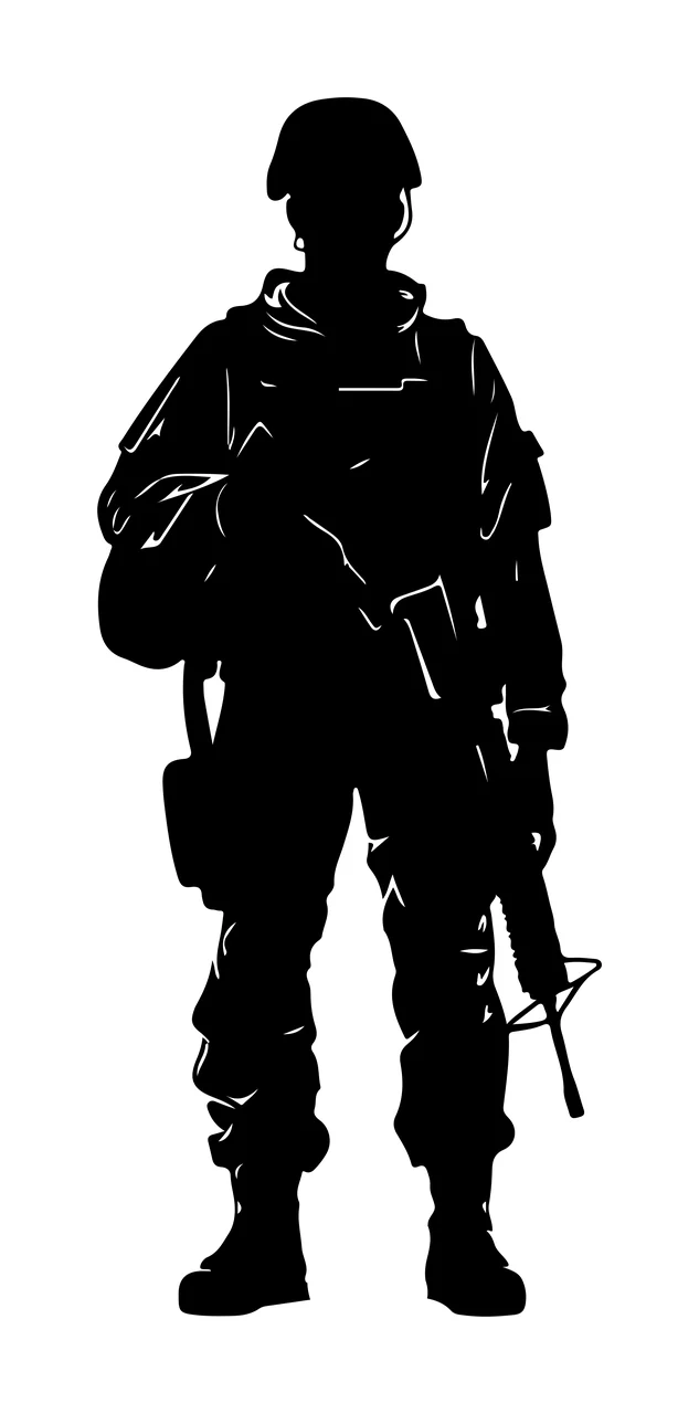 Standing Soldier Silhouette With Rifle person helmet uniform