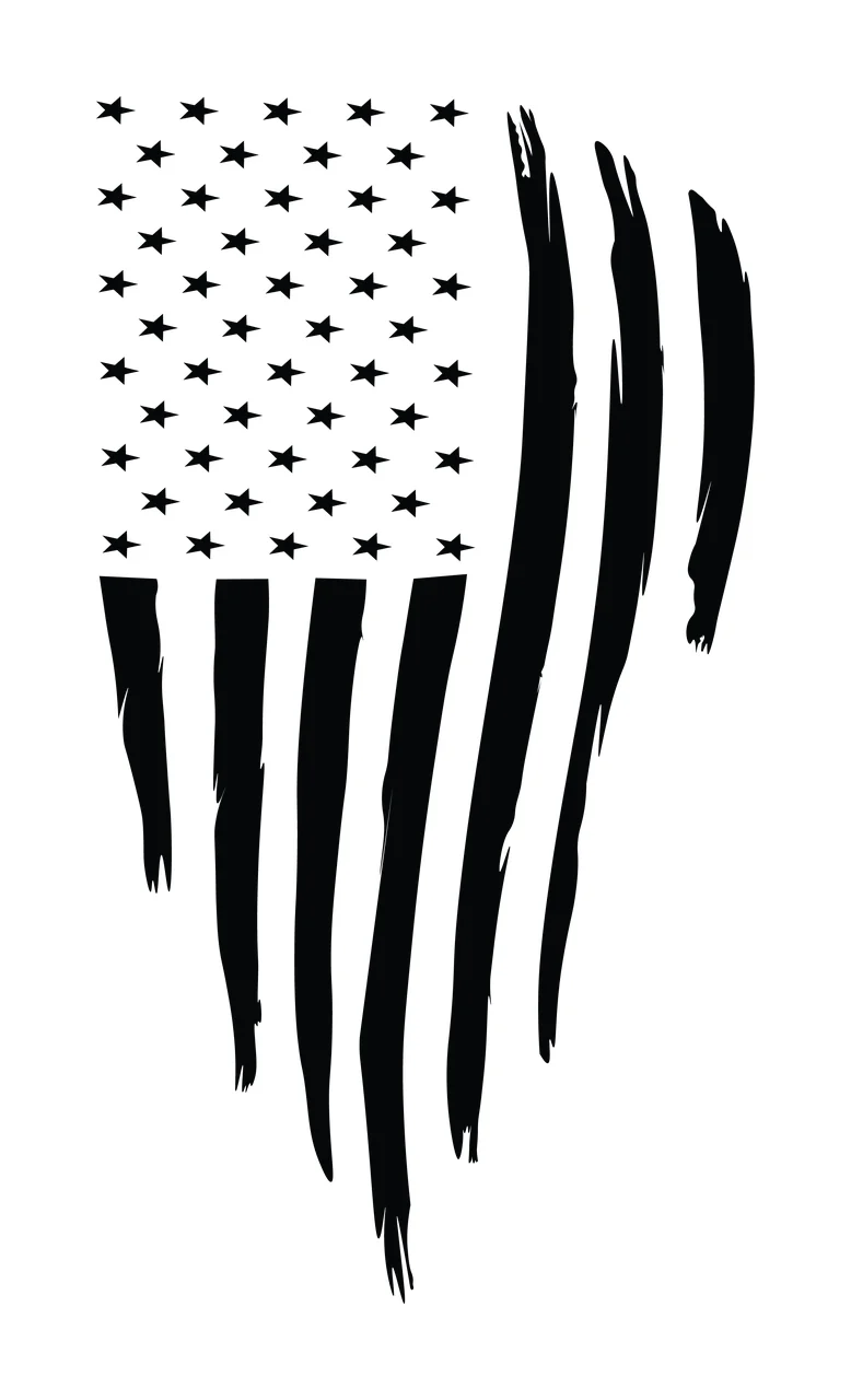 Flag Vertical Distressed Black Silhouette white patriotic symbol