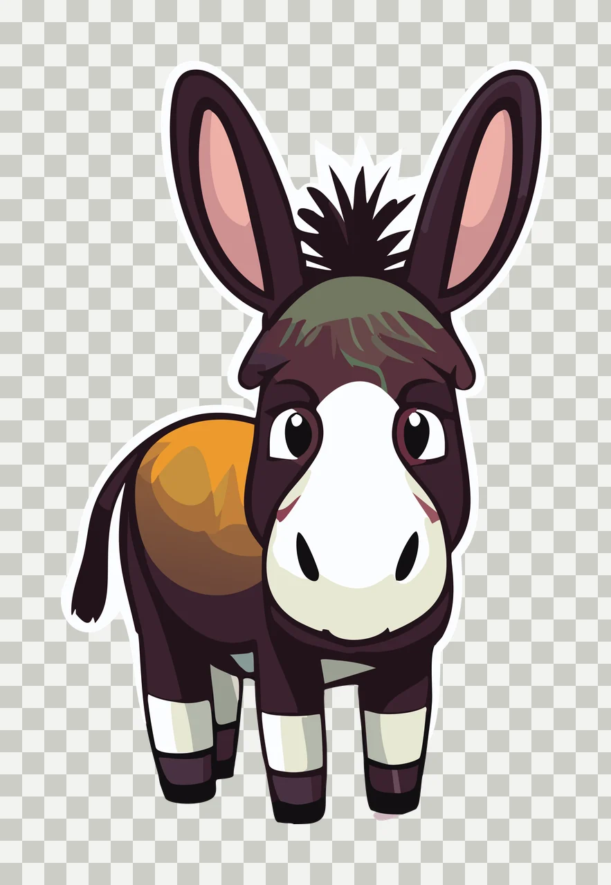 Animal Donkey Standing Cartoon Silhouette ears mane black white transparency and detail preview thumbnail