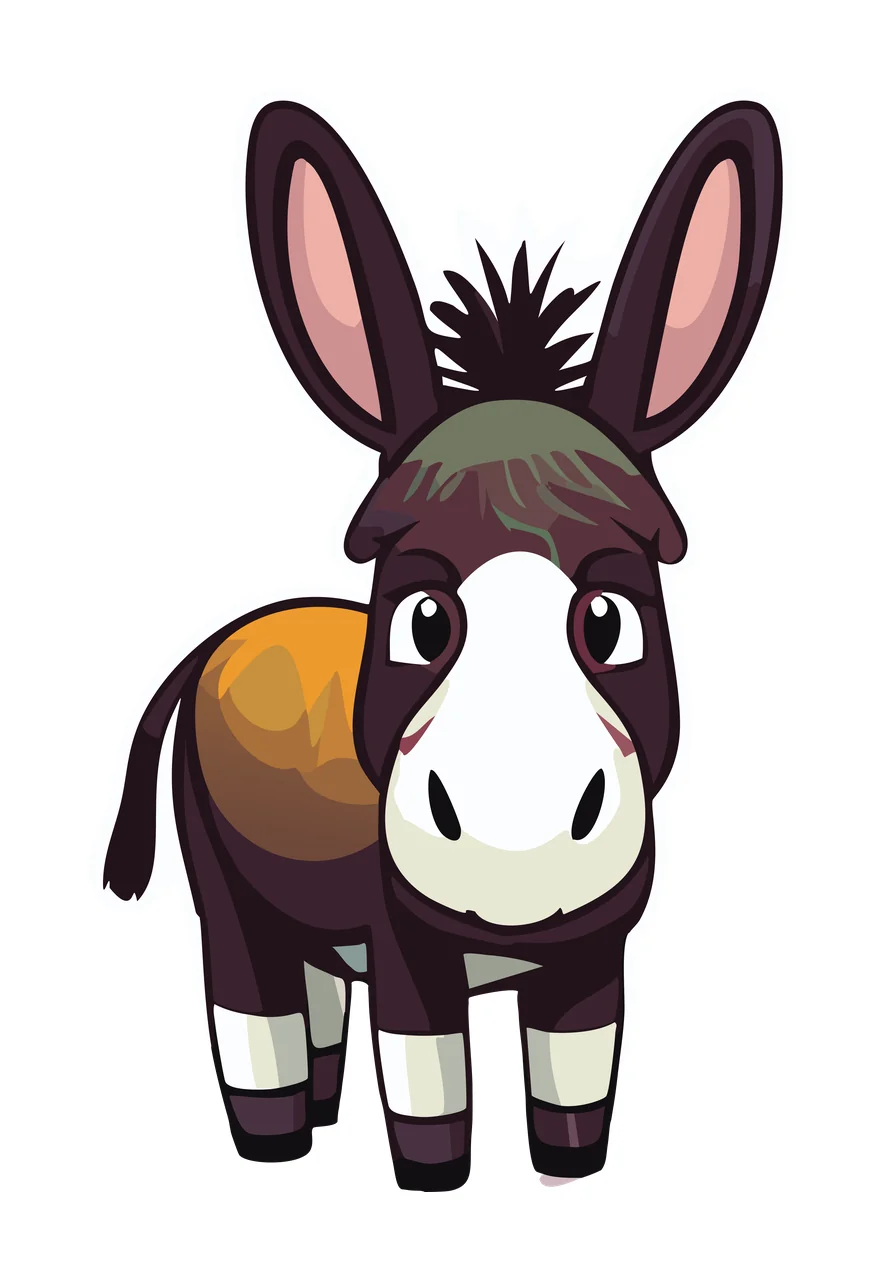 Animal Donkey Standing Cartoon Silhouette ears mane black white