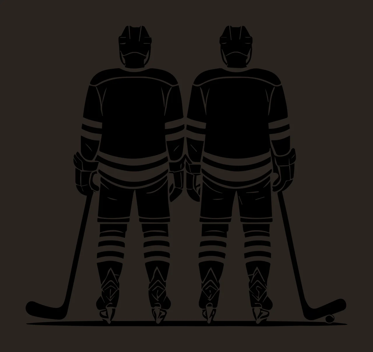 Hockey Two Ice Players In Silhouette Standing with sticks puck contrast preview thumbnail
