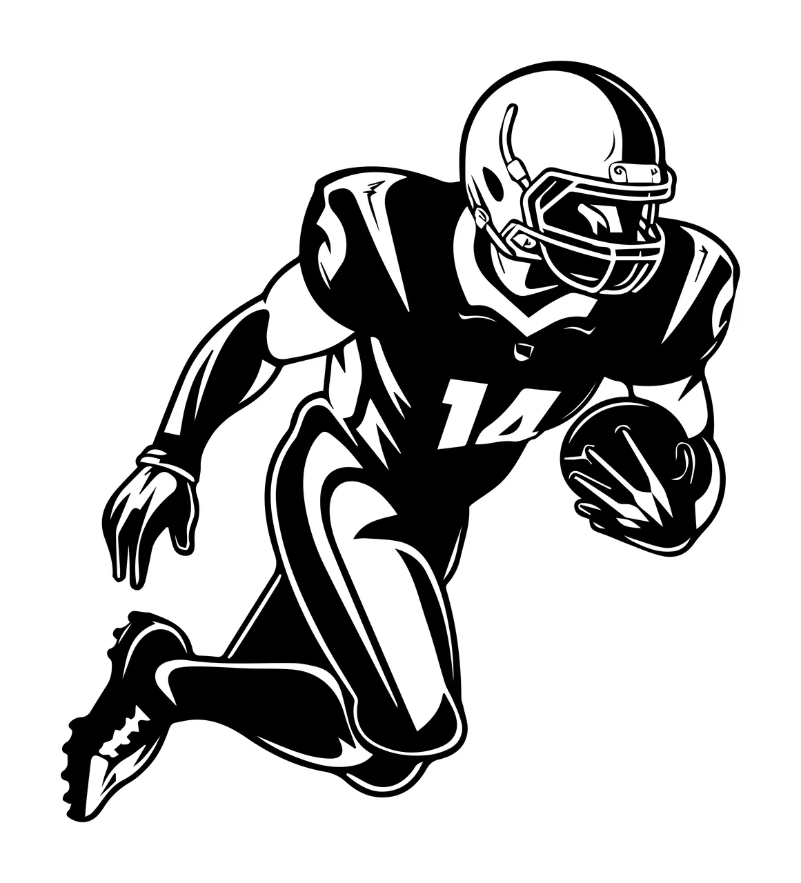Football Player 14 Running Illustration helmet black white