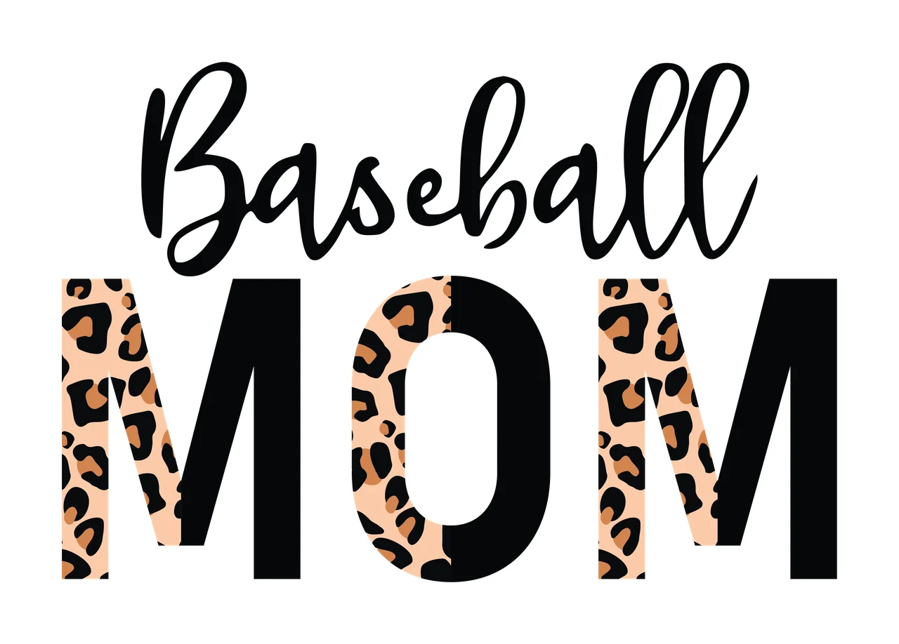Baseball Mom Text Graphic With Leopard Print Pattern displaying
