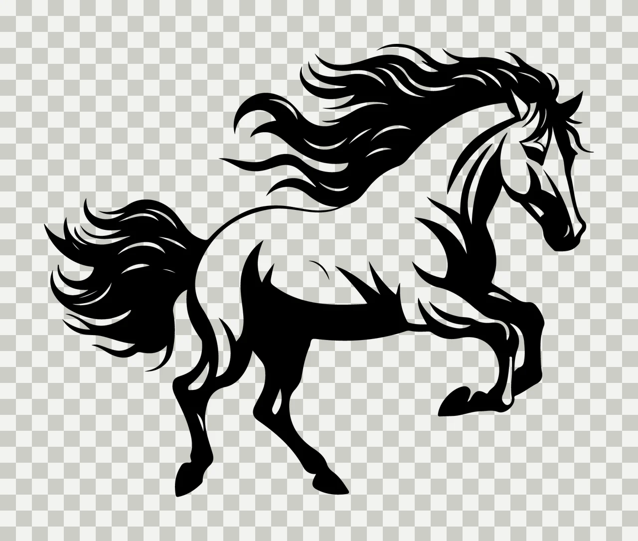 Horse Galloping Silhouette With Flowing Mane tail legs black transparency and detail preview thumbnail