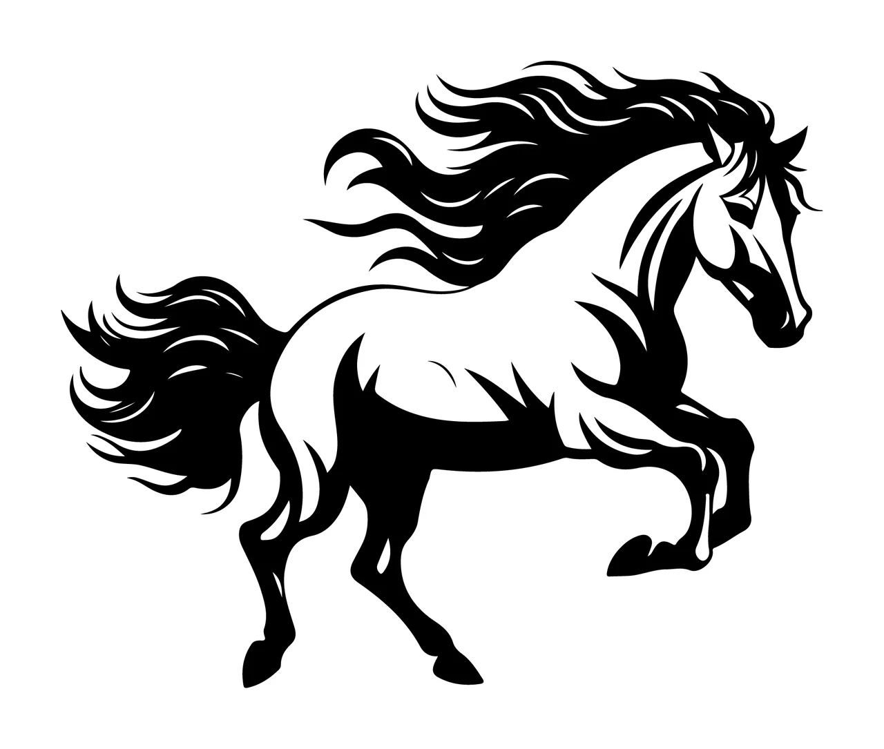 Horse Galloping Silhouette With Flowing Mane tail legs black