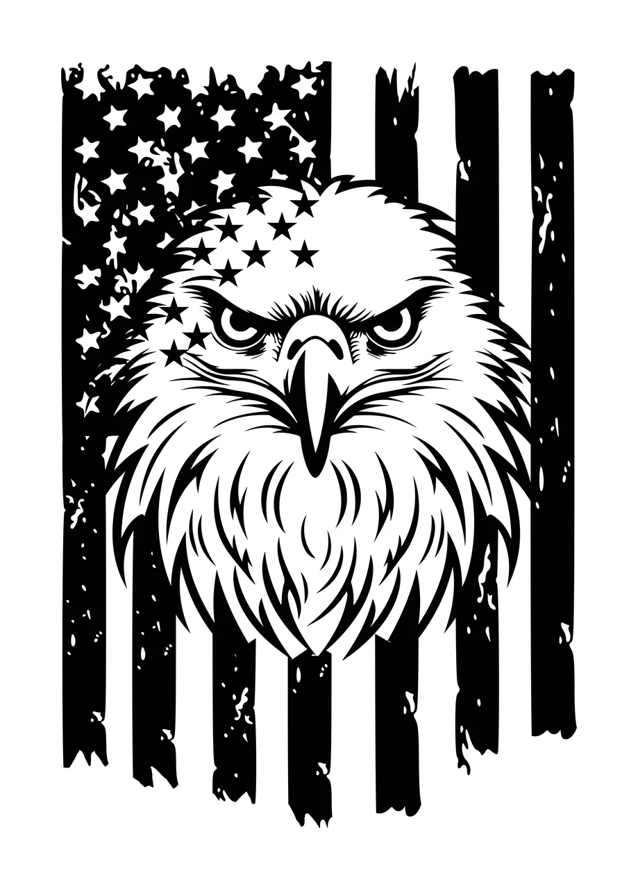 Eagle Flag Face And Distressed staring stars stripes black
