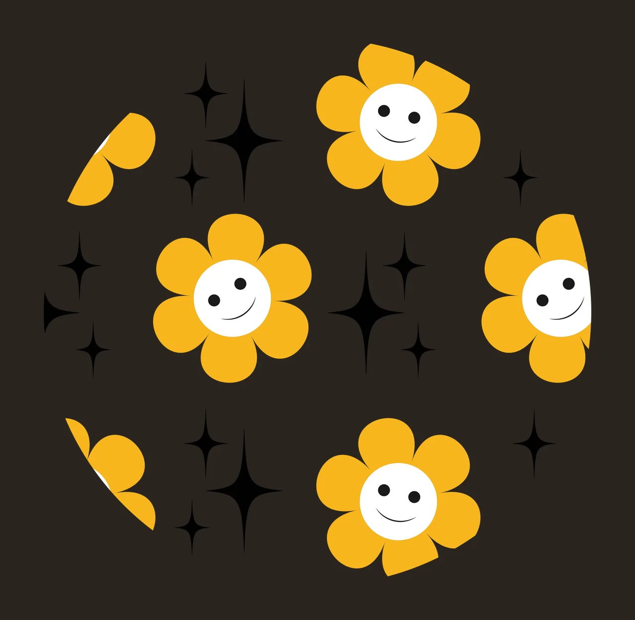 Keychain Circle Pattern With Smiling Flowers And Stars smile contrast preview thumbnail