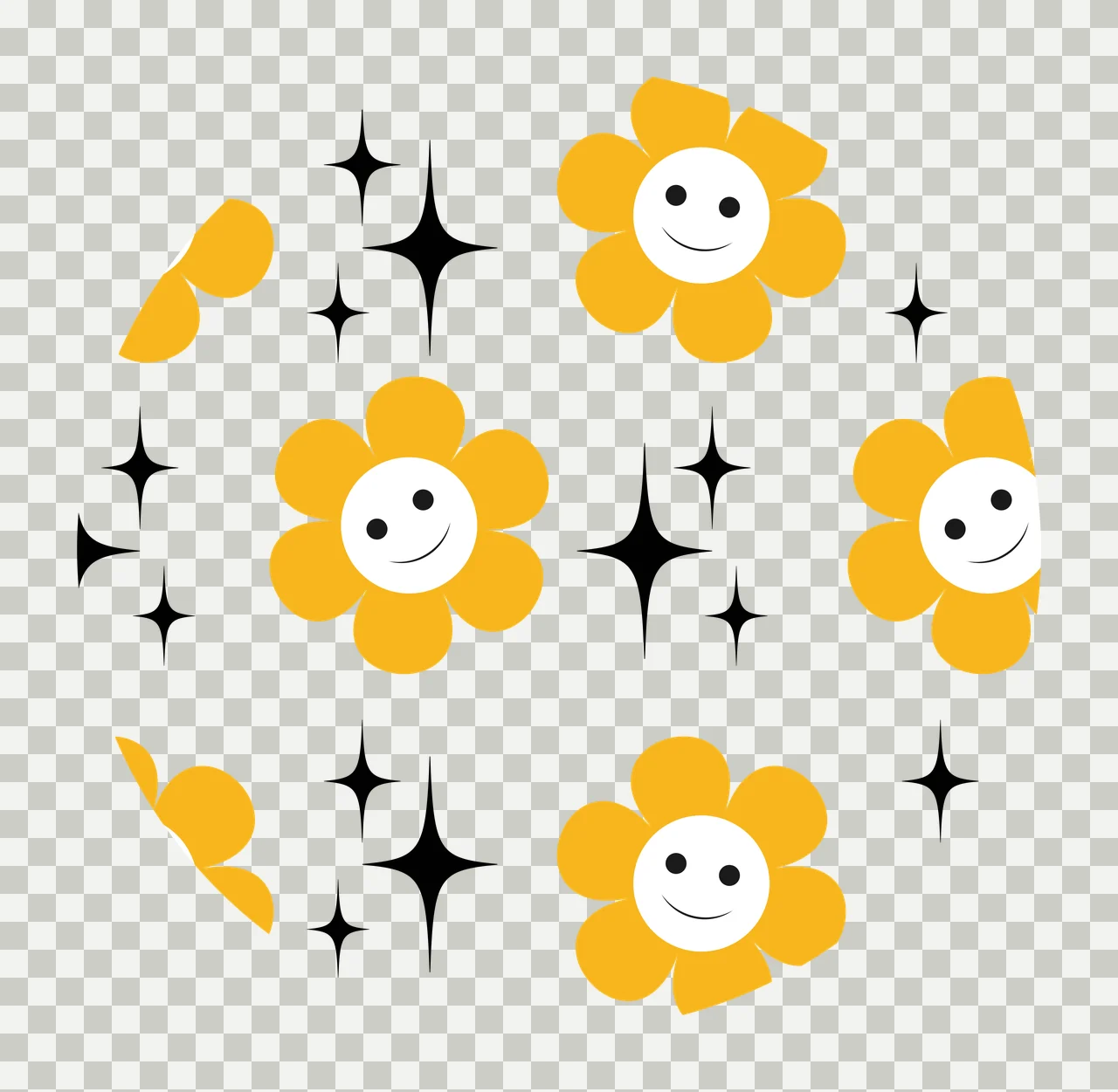 Keychain Circle Pattern With Smiling Flowers And Stars smile transparency and detail preview thumbnail