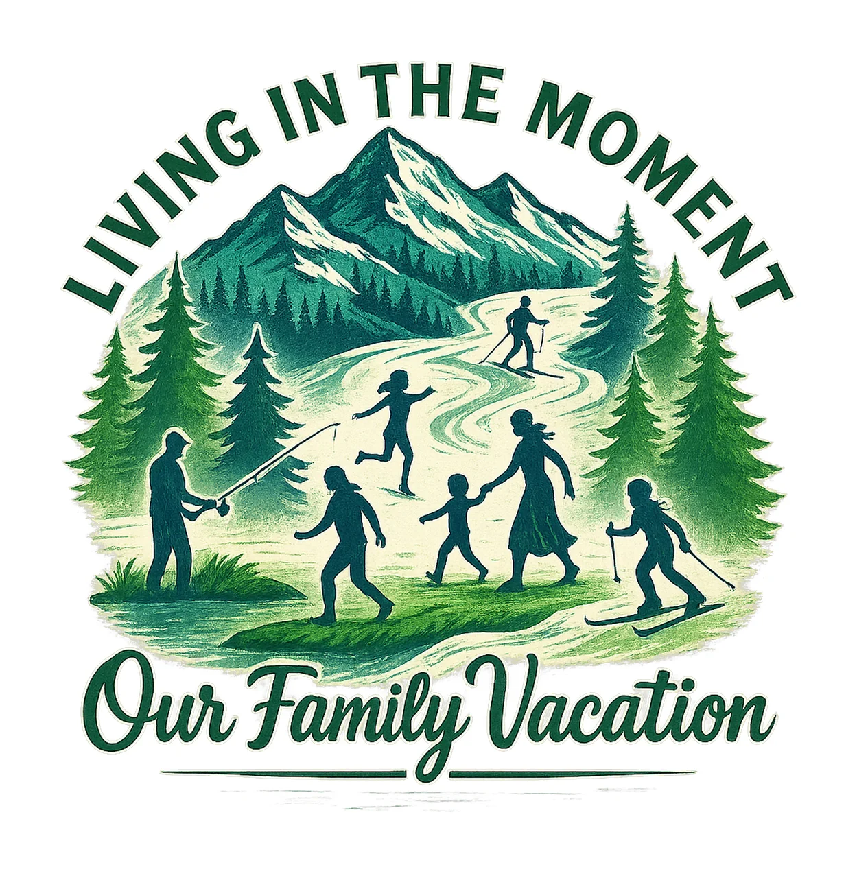 Family Ski Vacation Design Winter Sports Artwork Skiing