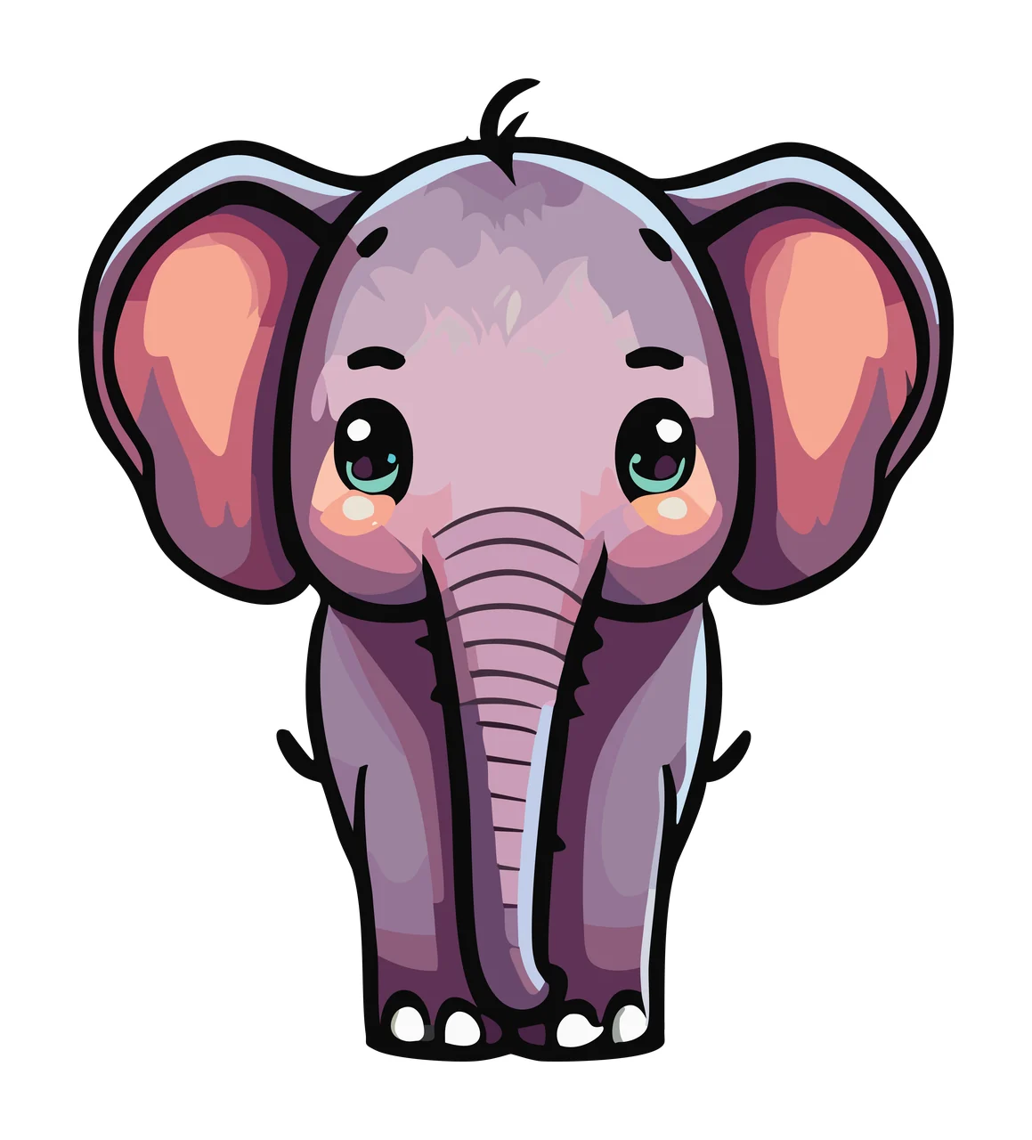 Animal Elephant Head Silhouette Large Ears tusks black white