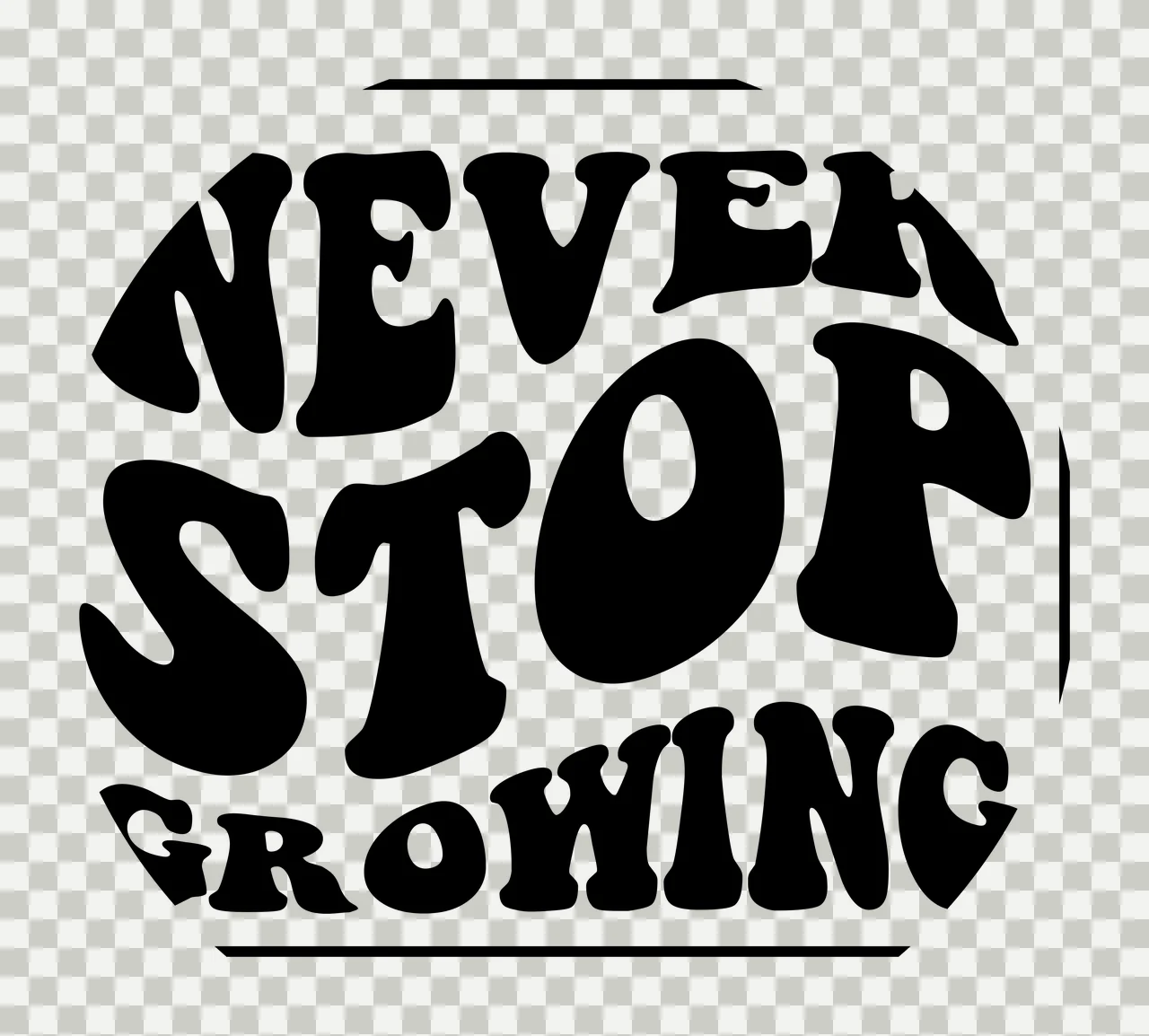 Keychain Never Stop Growing Circular Text Design arranged typography transparency and detail preview thumbnail