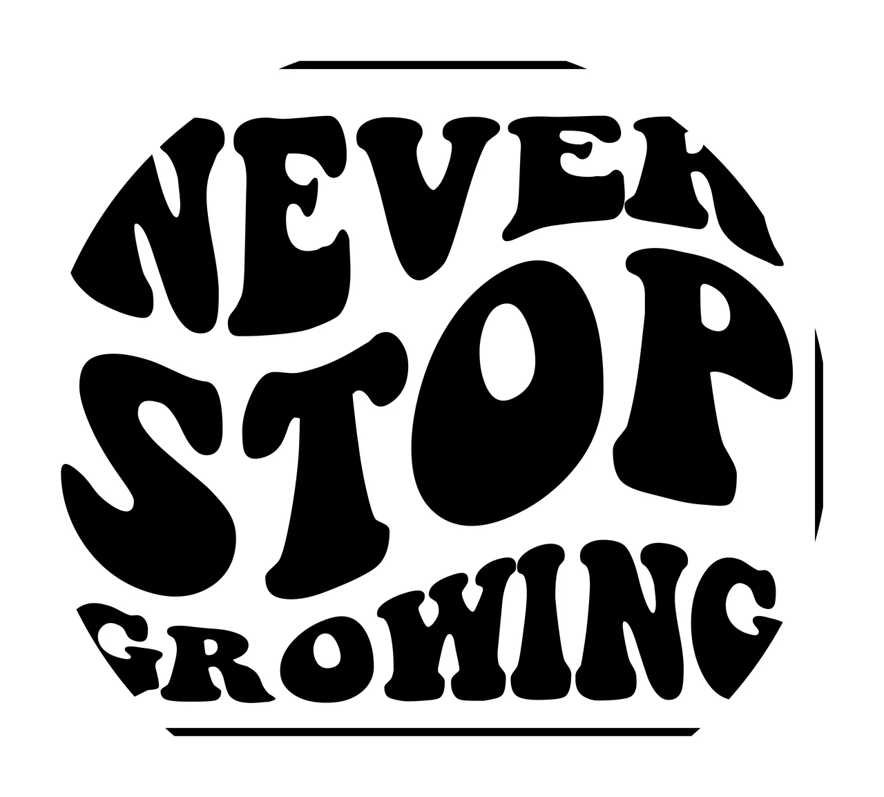 Keychain Never Stop Growing Circular Text Design arranged typography