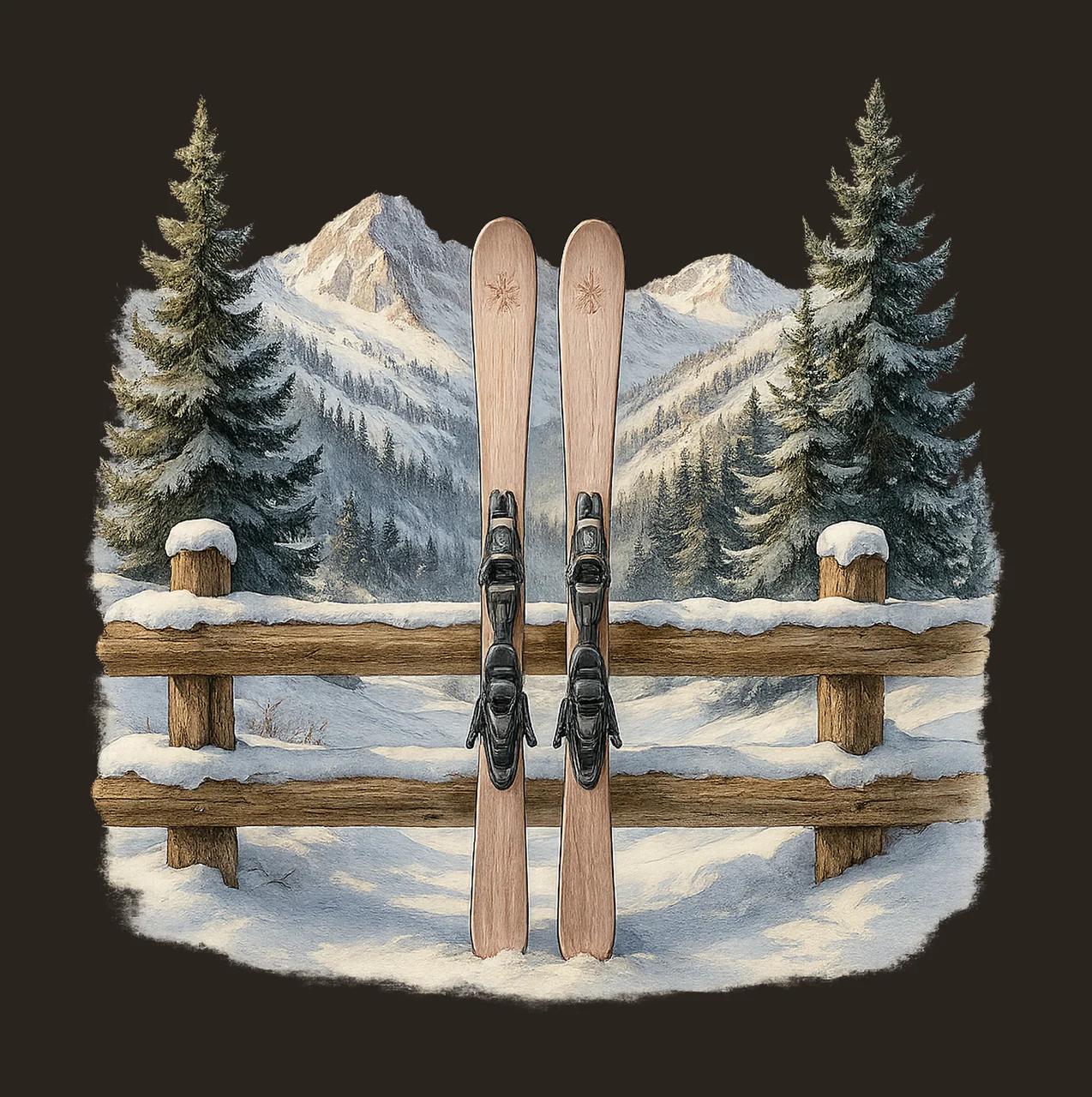 Pair of Skis in Snowy Scenery Winter Artwork Skiing contrast preview thumbnail