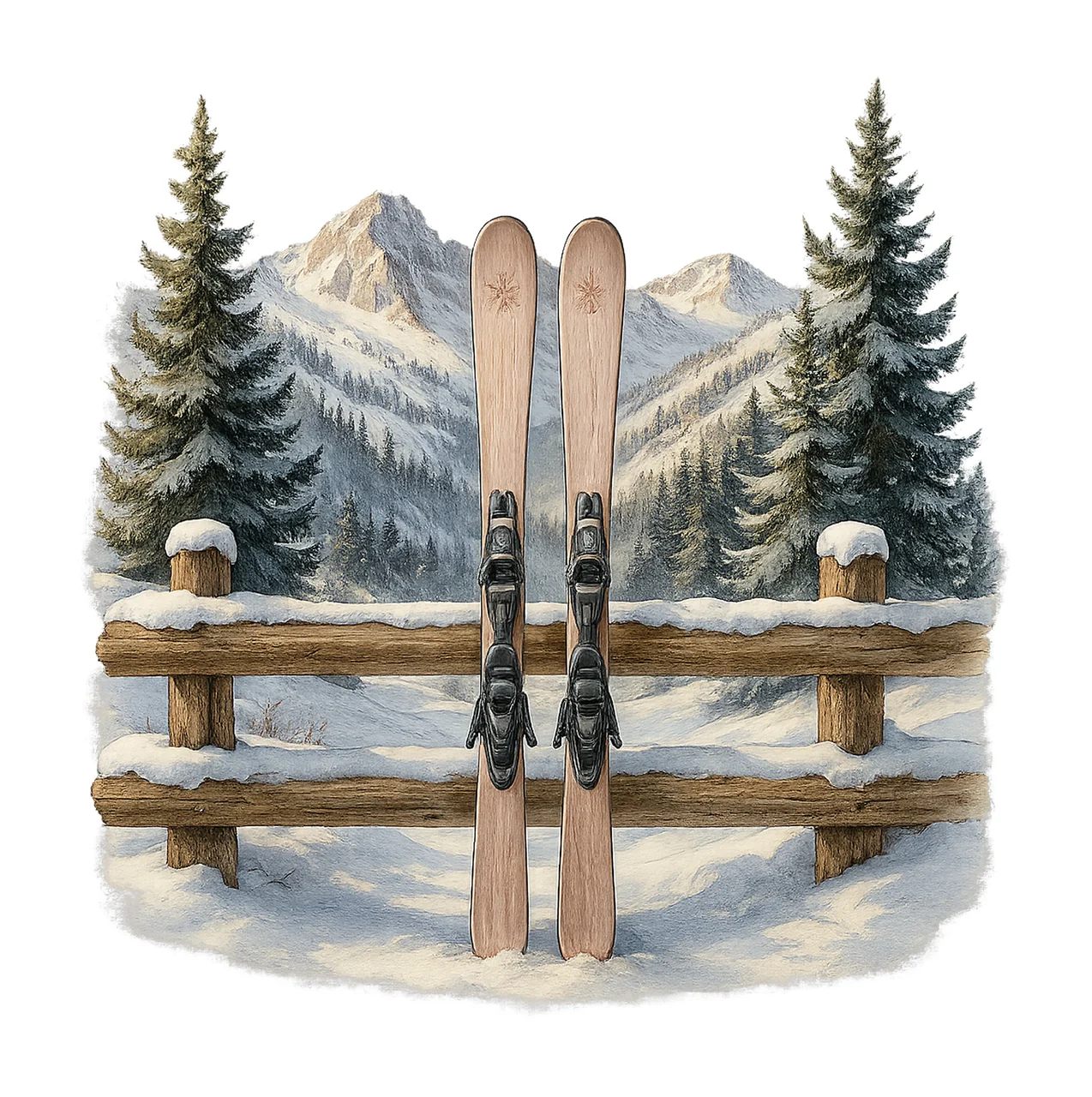 Pair of Skis in Snowy Scenery Winter Artwork Skiing