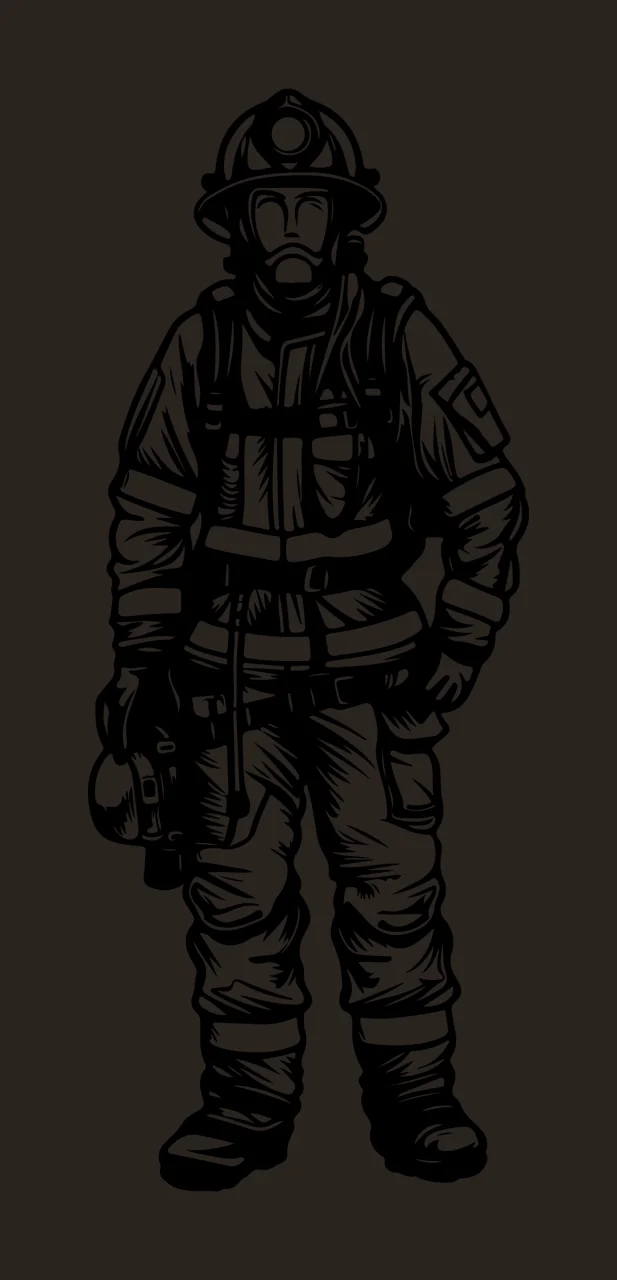 Firefighter Standing In Full Gear Uniform person helmet line drawing contrast preview thumbnail