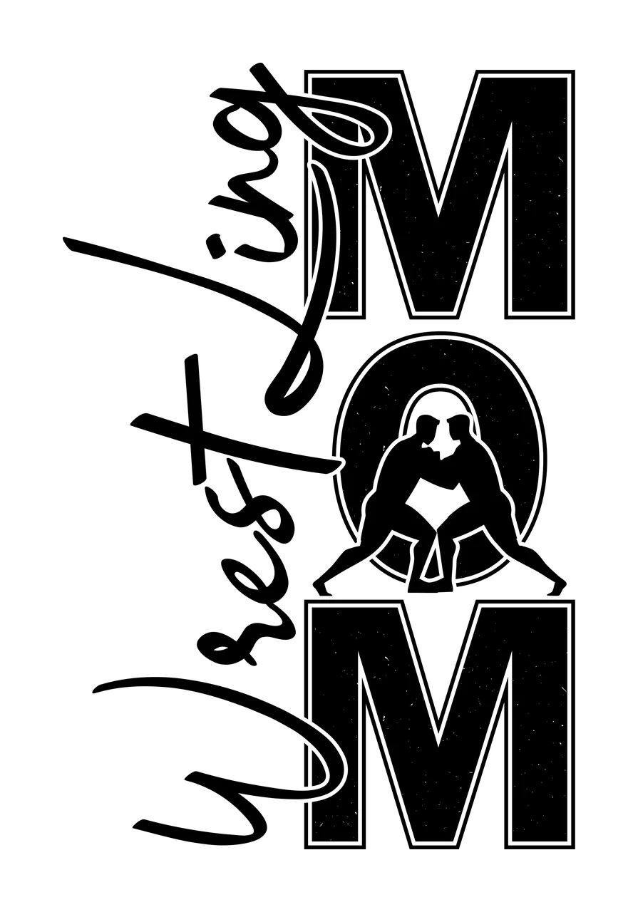 Wrestling Mom Text With Silhouette Figures lettering grappling