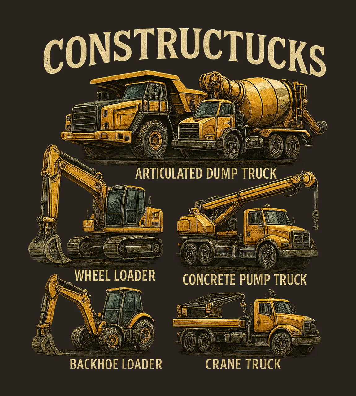 Types of Construction Trucks Retro Excavator Dump Truck contrast preview thumbnail