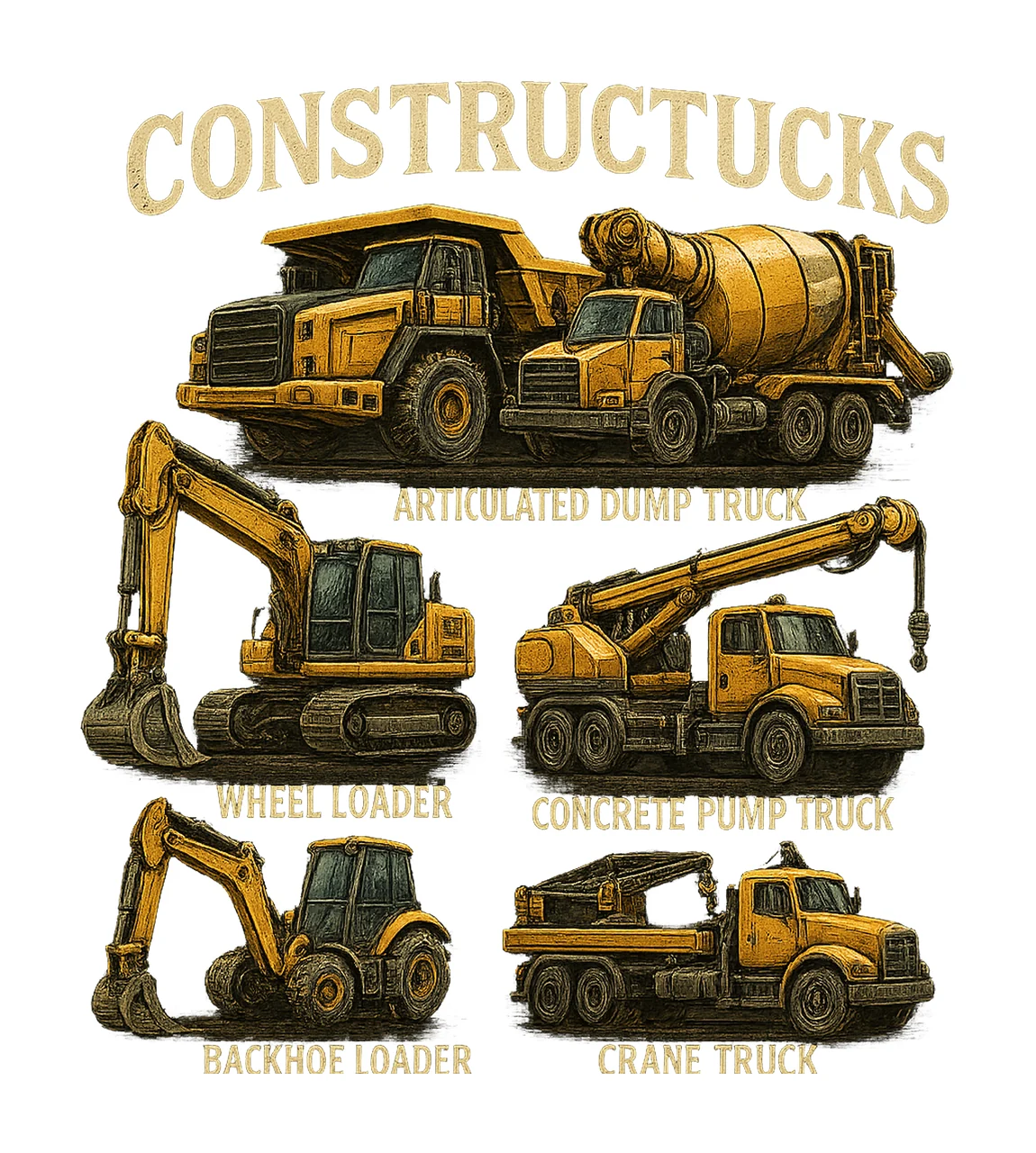 Types of Construction Trucks Retro Excavator Dump Truck