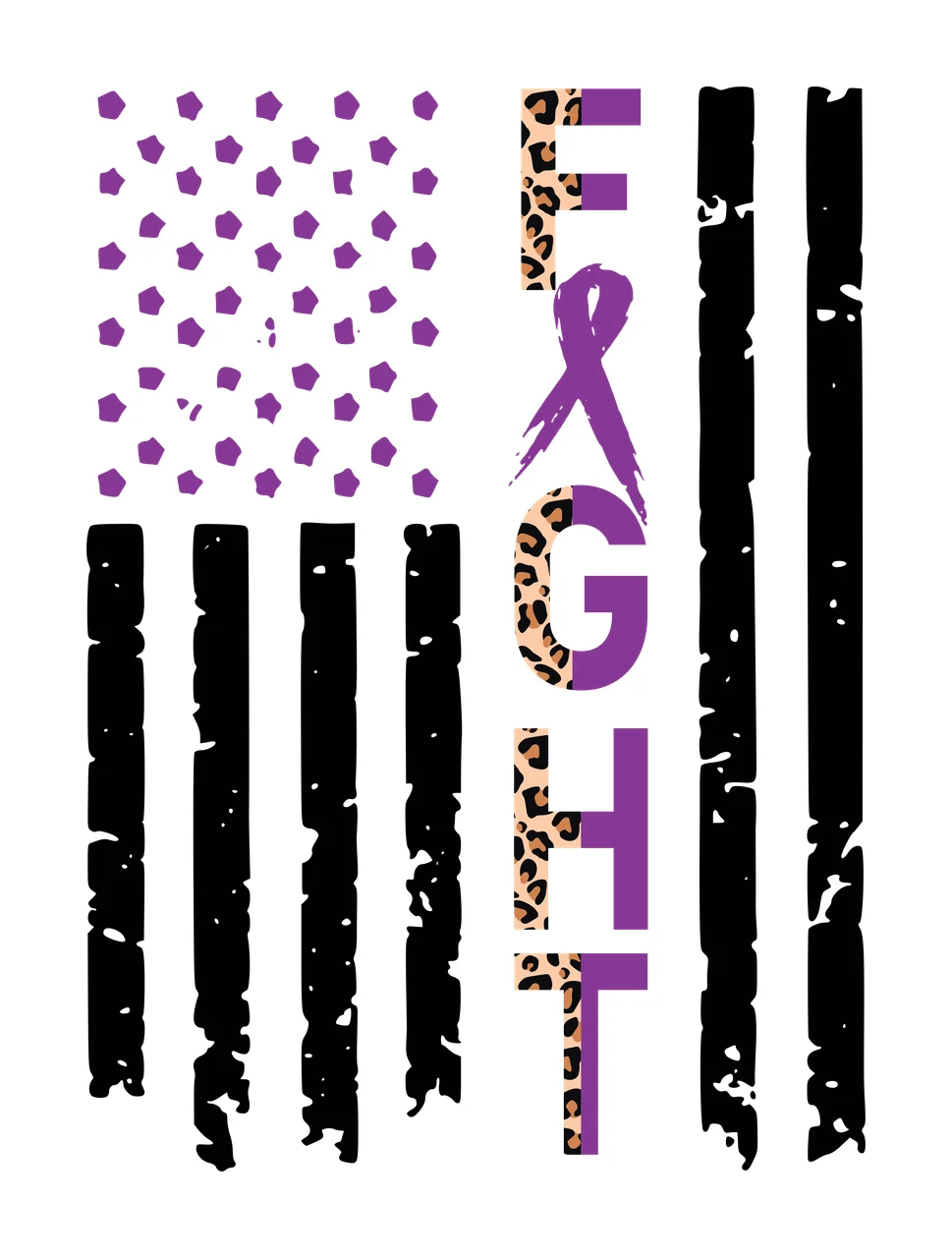 Fight Typography With Ribbon And Stripes stars distressed black
