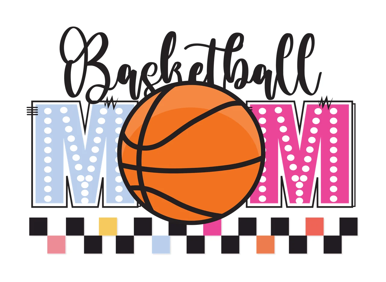 Mom Basketball Graphic With Checkered Border pattern typography