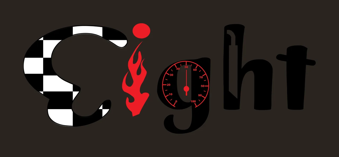 Eight Black Text With Flame Gauge And Blade display white plain contrast preview thumbnail