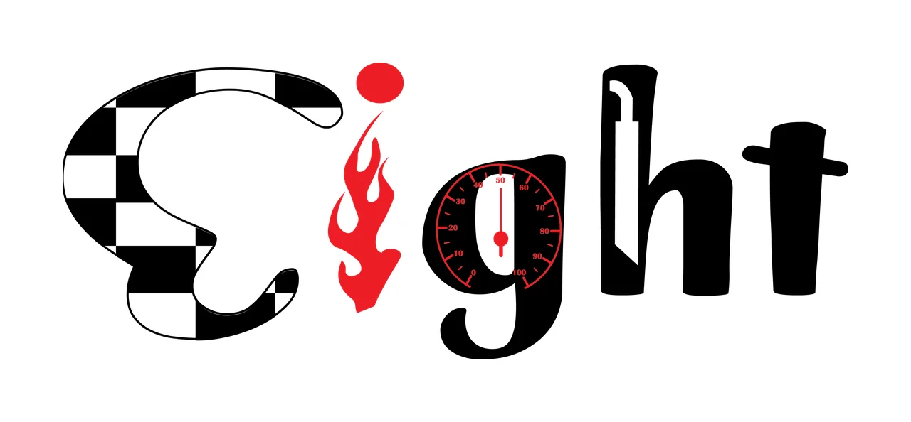 Eight Black Text With Flame Gauge And Blade display white plain
