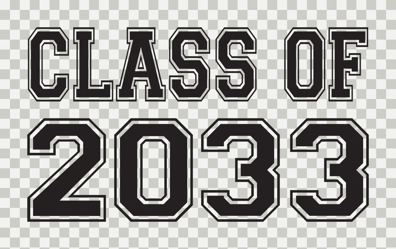 CLASS OF 2033 Typography Design with black block letters and white outline transparency and detail preview thumbnail