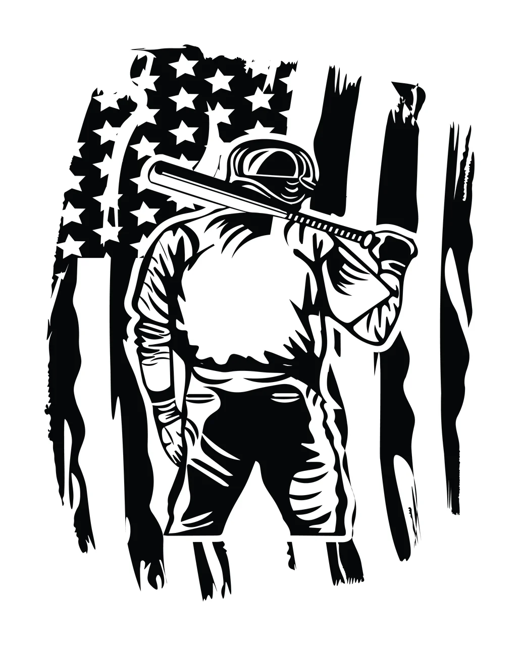 Baseball Player Holding Bat Against Vertical Distressed Flag stripes