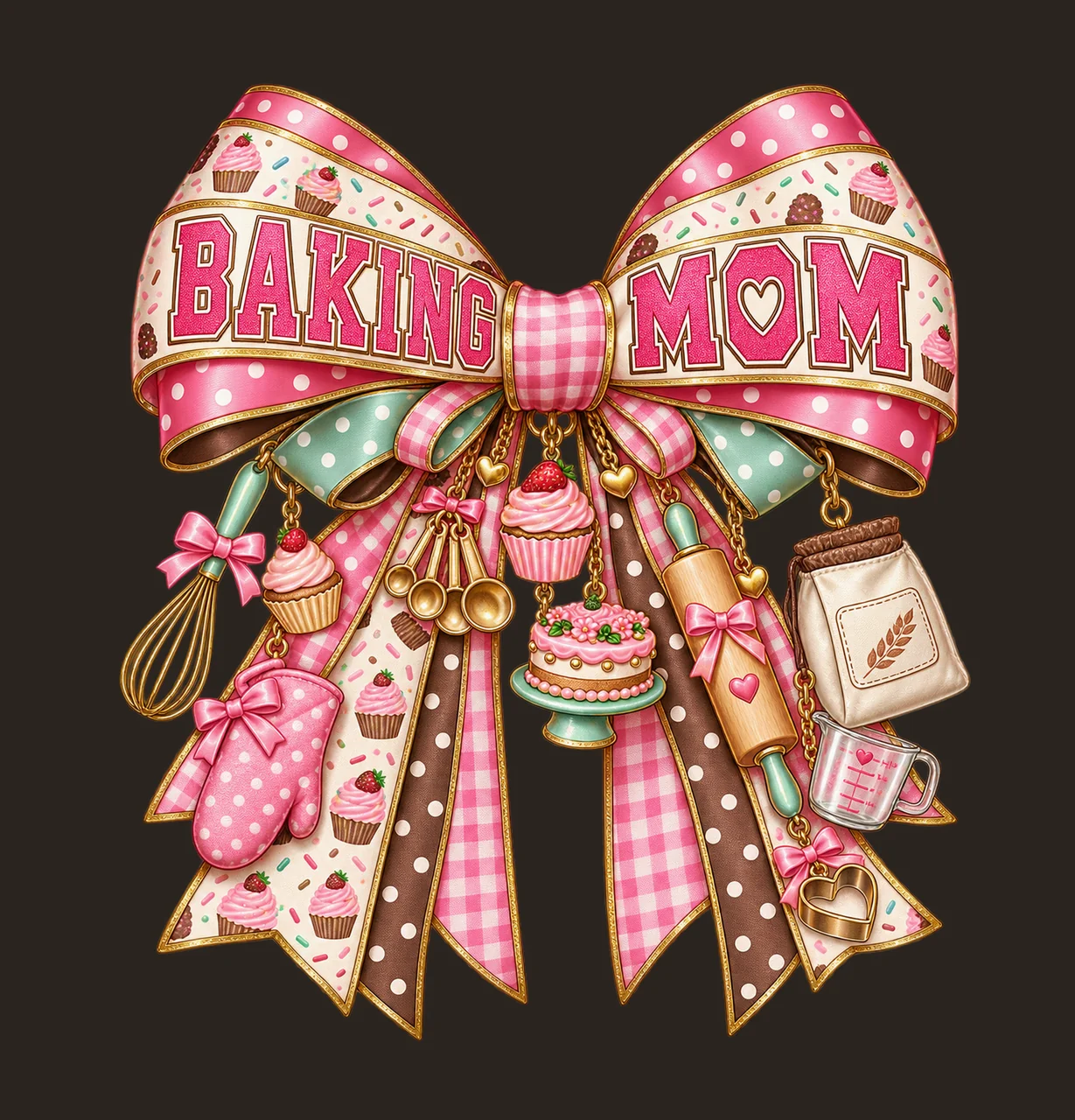 Baking Mom Bow Charm PNG, Patterned Varsity Mom Ribbon Clipart, Transparent Sublimation Digital Download contrast preview thumbnail