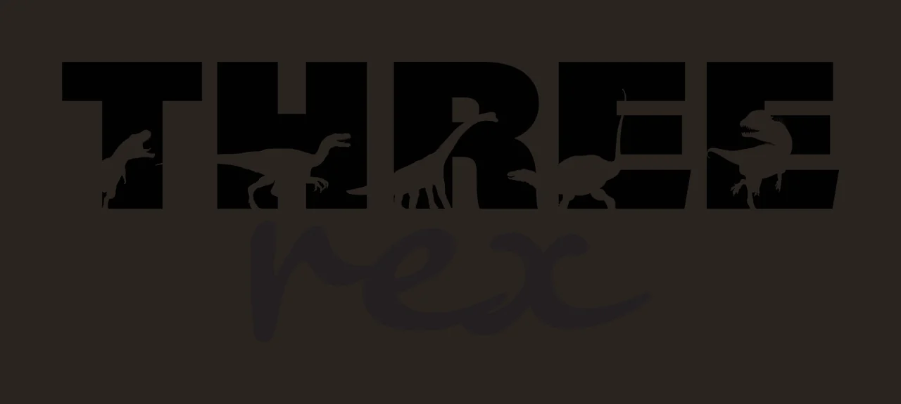 THREE rex dinosaur typography Design with dinosaur silhouettes, block lettering, cursive script and negative space in black and white contrast preview thumbnail