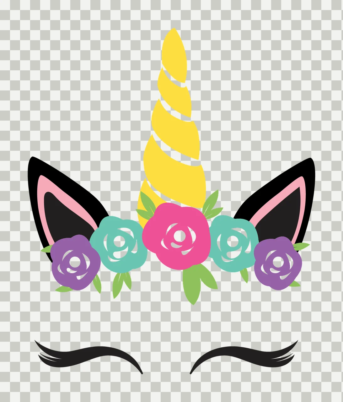Unicorn Silhouette With Floral Crown horn ears roses eyelashes transparency and detail preview thumbnail