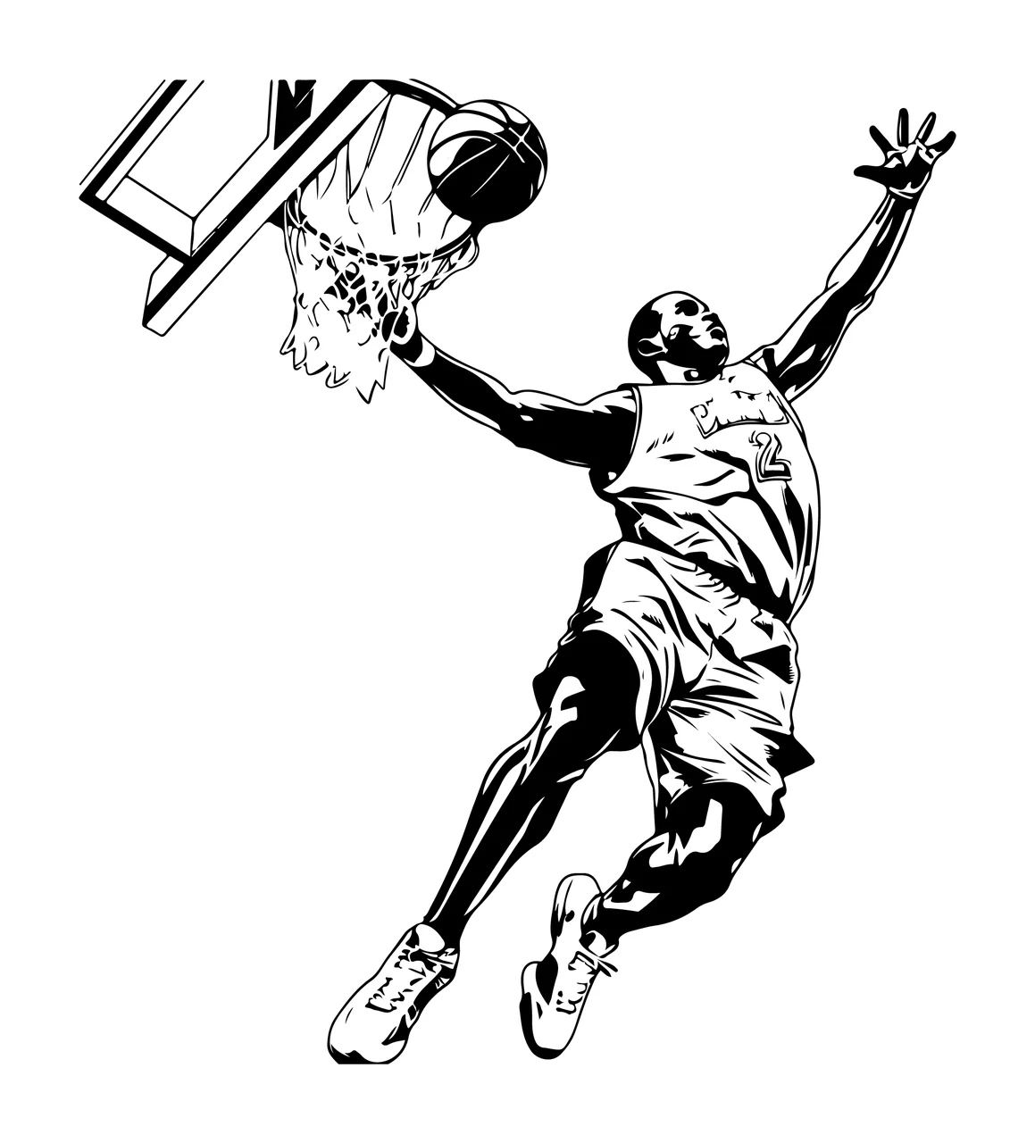Player 2 Basketball Jumping For Dunk Shot hoop net backboard