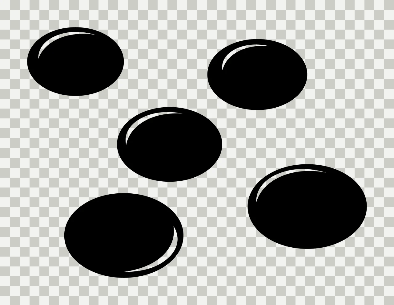 Five Black Circular Shapes With Highlights Arranged circles transparency and detail preview thumbnail