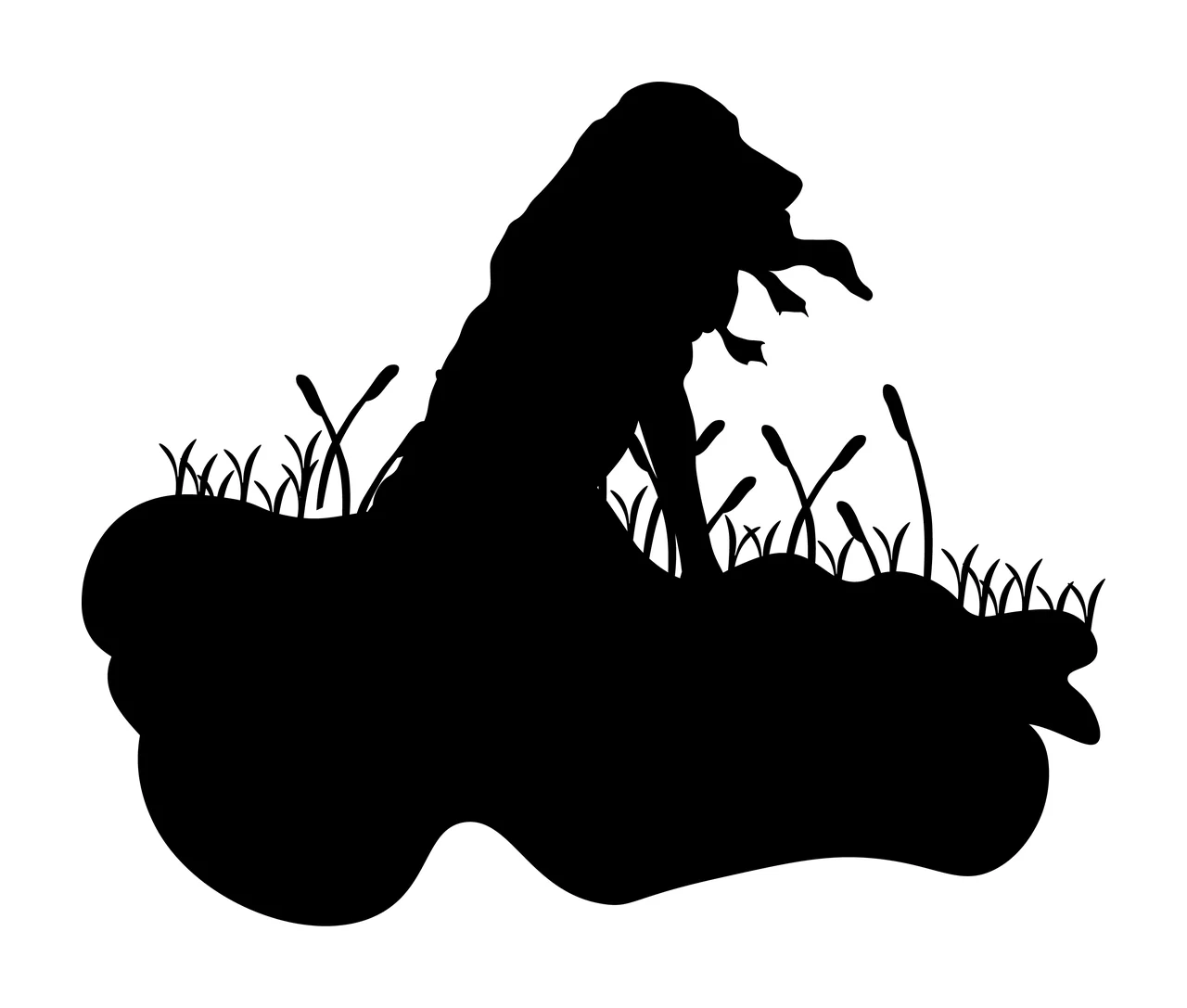 Dog Silhouette Sitting In Tall Grass plant stalks illustration