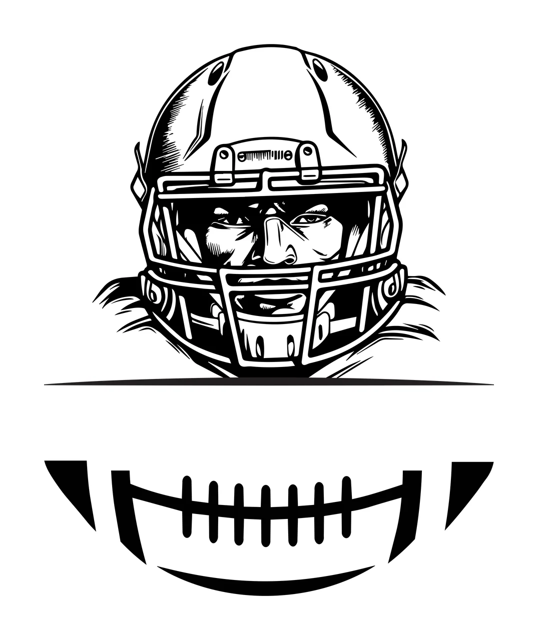 American Football Helmet And Ball centered line art black white
