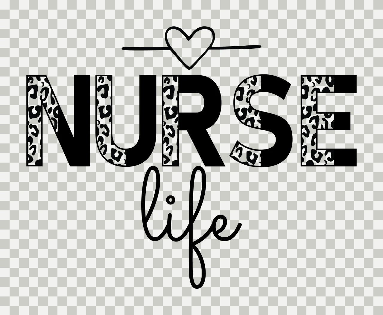 Nurse Life With Heart Icon typography decorating leopard print pattern transparency and detail preview thumbnail