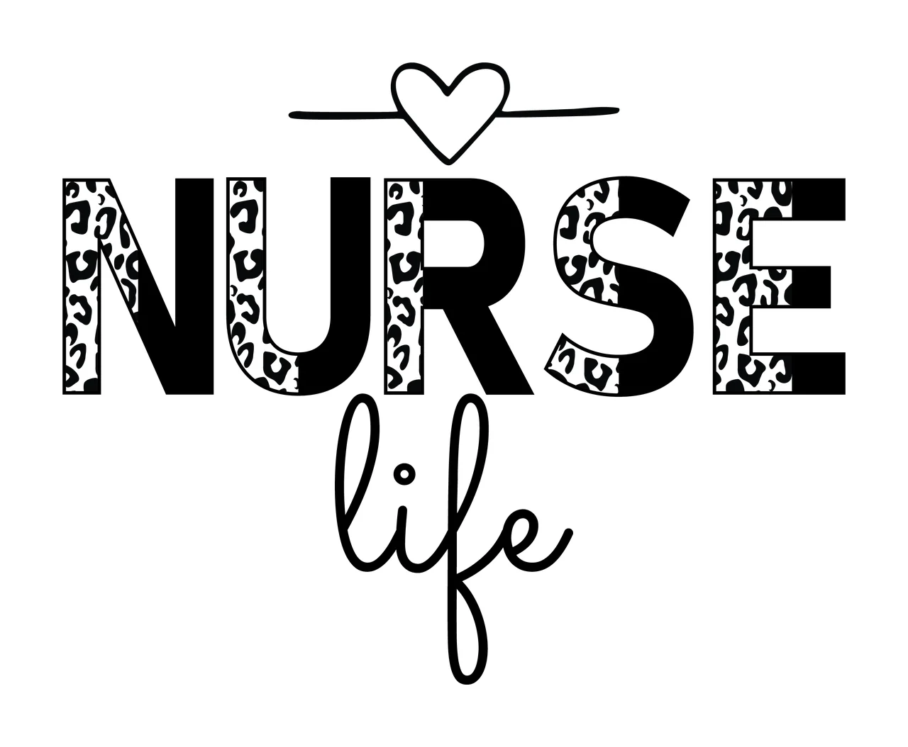 Nurse Life With Heart Icon typography decorating leopard print pattern