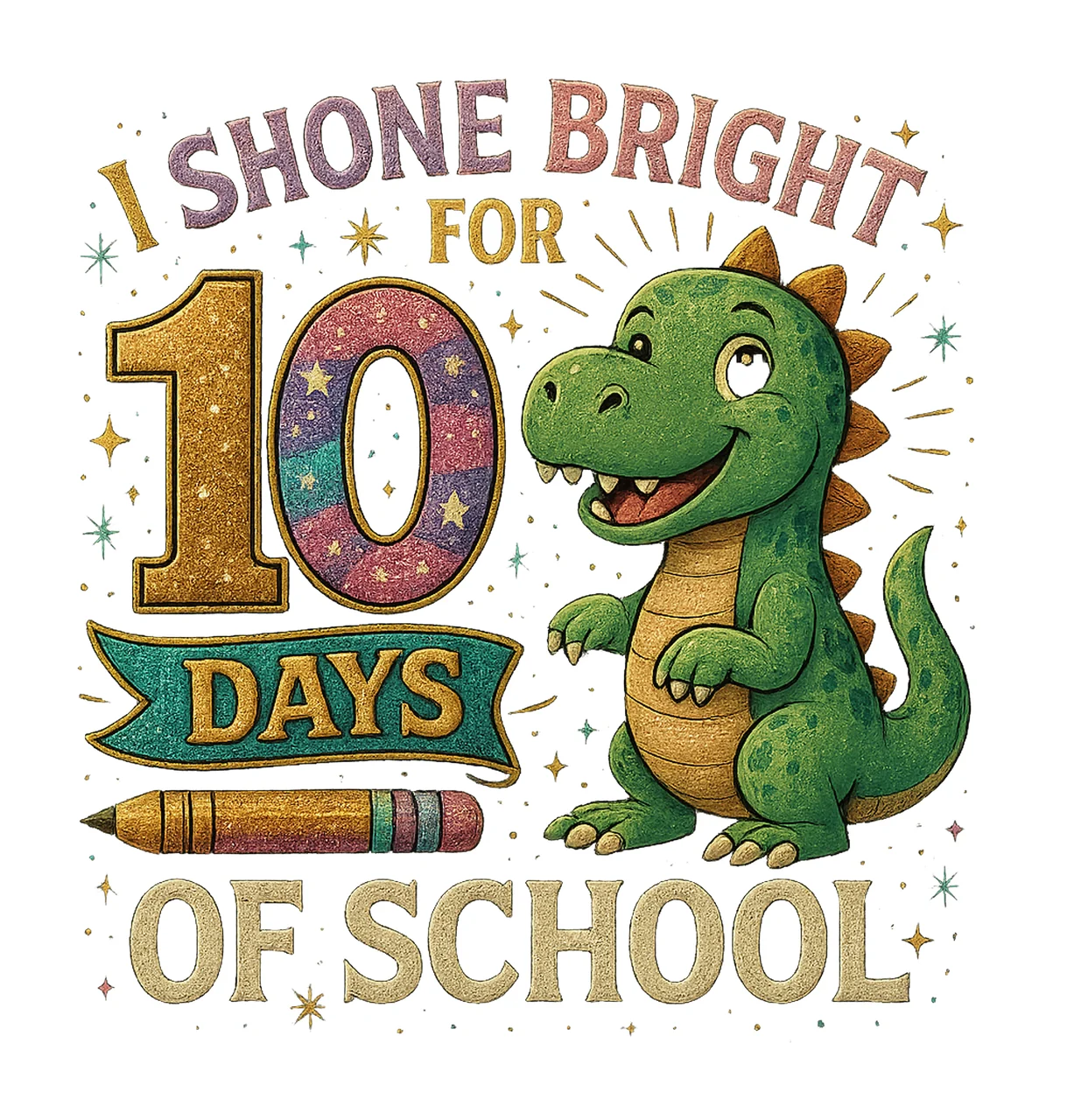 Girls 100 Days of School Shirt Sparkle Glitter Design Kids