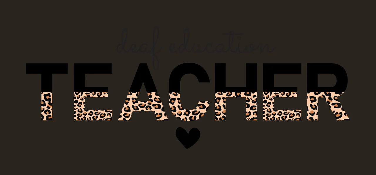 Deaf education TEACHER Typography Design with black cursive text 'deaf education', black block letters 'TEACHER', leopard print pattern filling the bottom half of 'TEACHER' letters and solid black contrast preview thumbnail