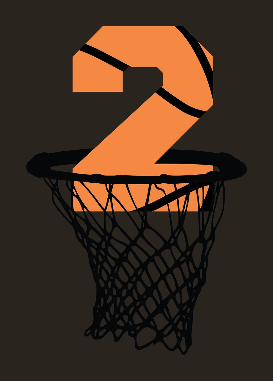 Basketball Number 2 Black Silhouette Of Two Inside hoop net contrast preview thumbnail