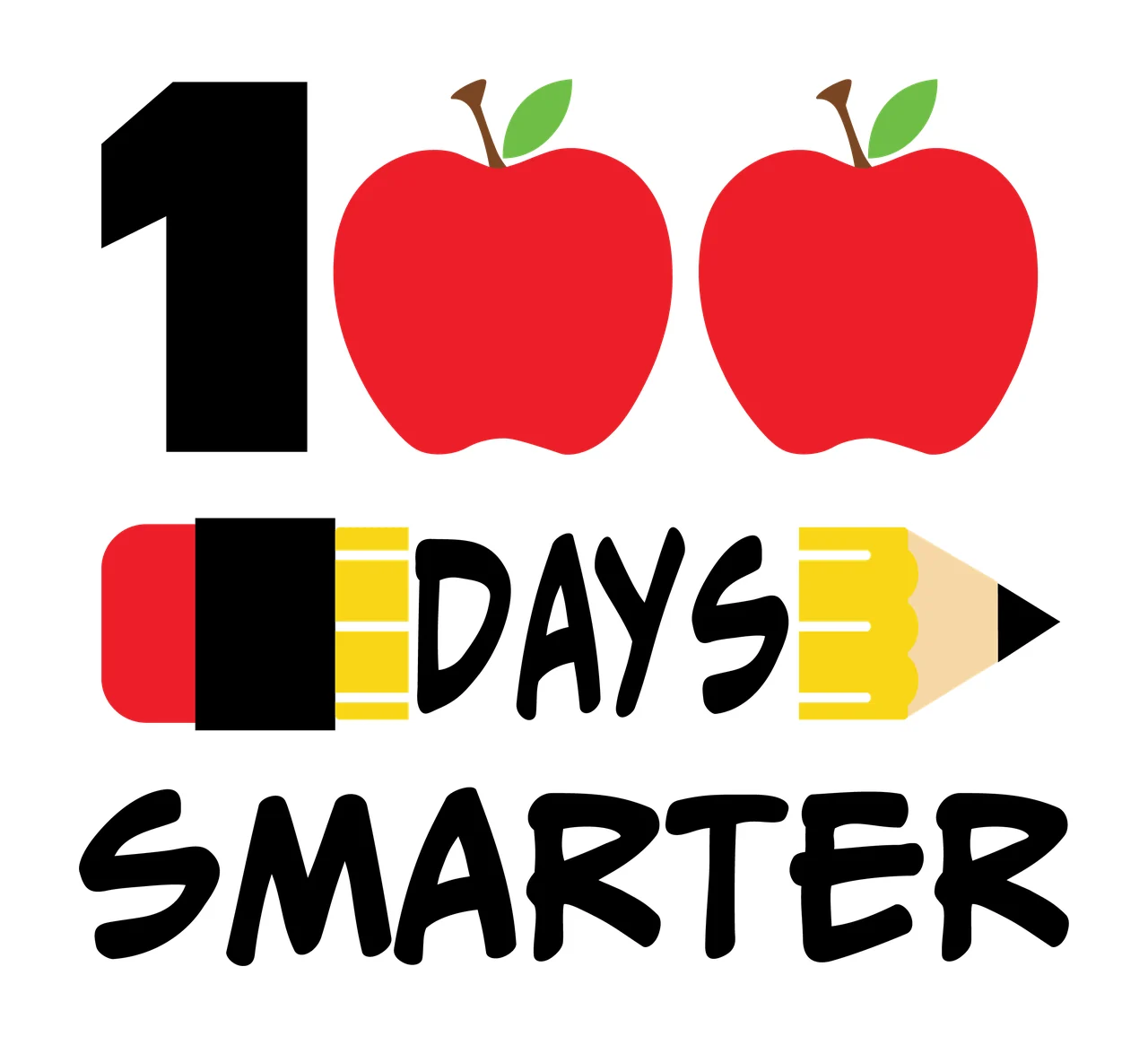 100 Days Smarter With Pencil apple silhouette black number