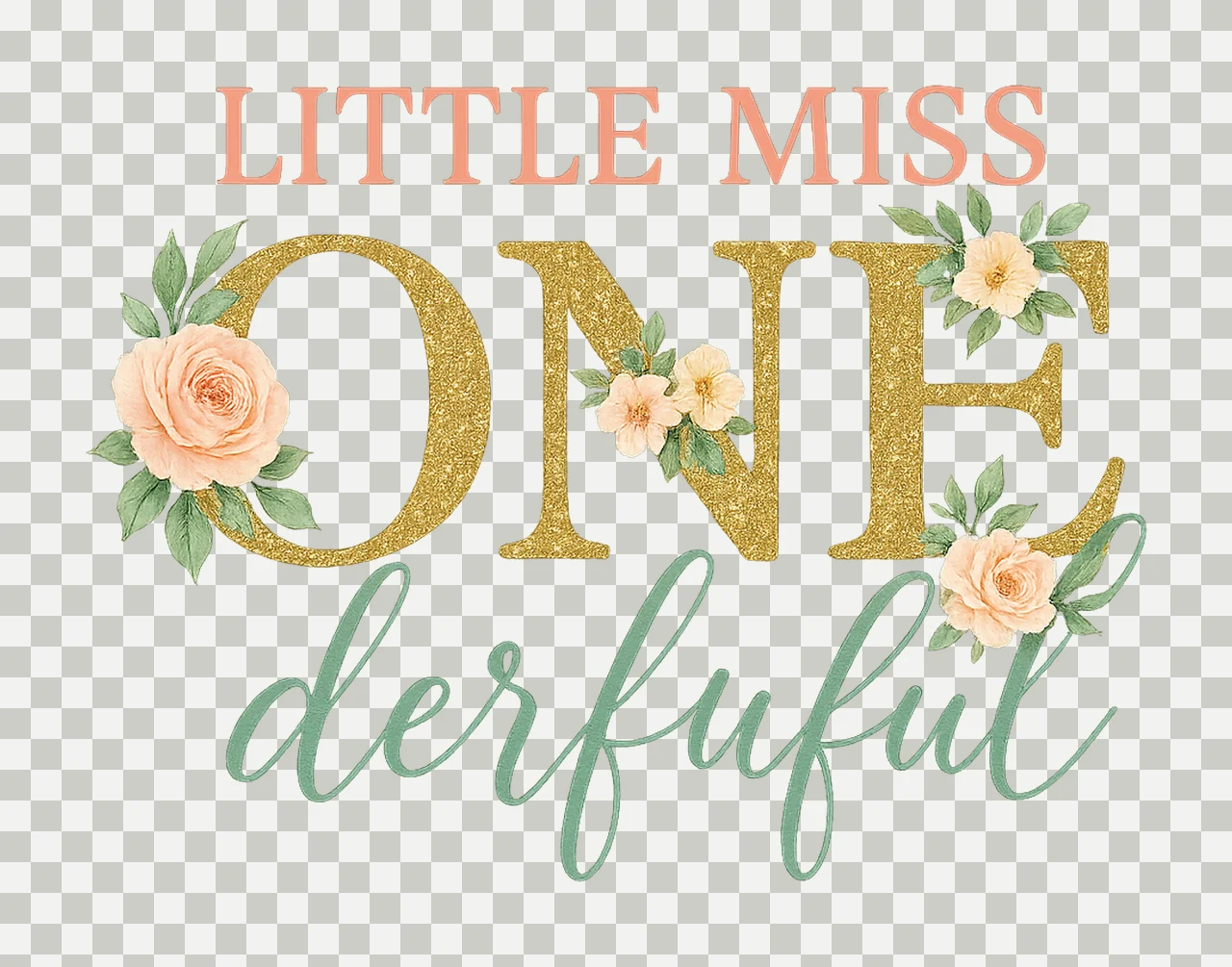Little Miss Onederful Floral Birthday Shirt Design Baby transparency and detail preview thumbnail