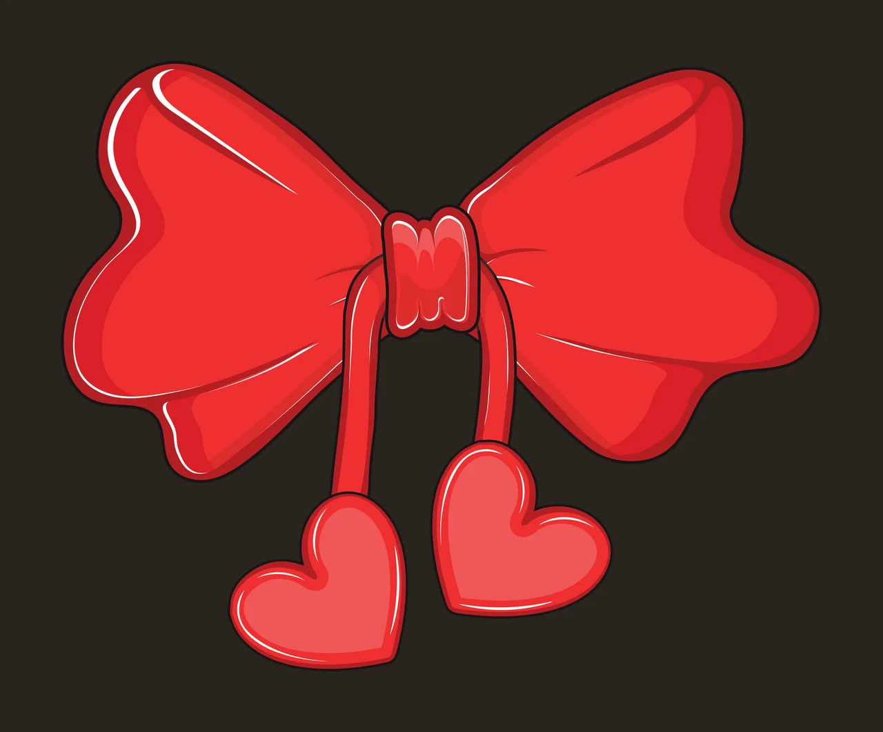 Bow Silhouette With Two Hanging Hearts ribbon strings black contrast preview thumbnail