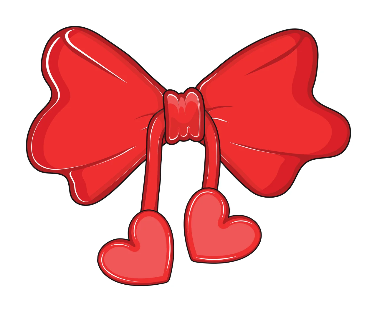 Bow Silhouette With Two Hanging Hearts ribbon strings black