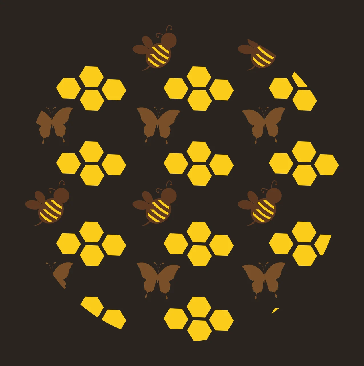 Keychain Bees And Butterflies Outline Pattern repeating hexagons contrast preview thumbnail